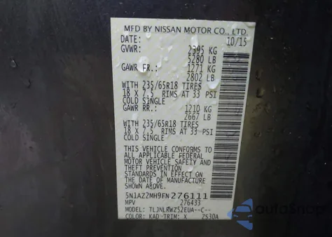 2015 Nissan Murano Sl z USA, uszkodzony, nr VIN 5N1AZ2MH9FN276111